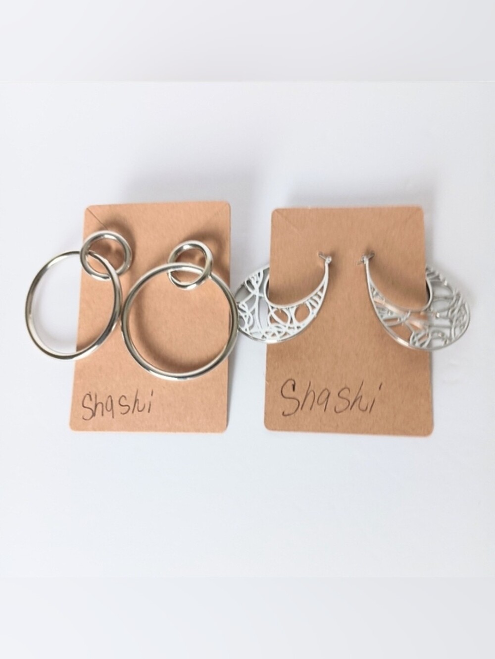 SHASHI Silver Double Hoop and Filigree Crescent Earrings NWOT Bundle Of 2